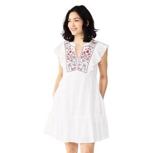 White Embroidered Baby Doll Mini Dress